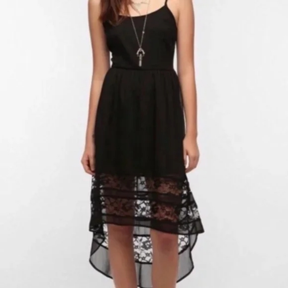 Juniors Band of Gypsies Black High Low Lace Hem Dress- Goth